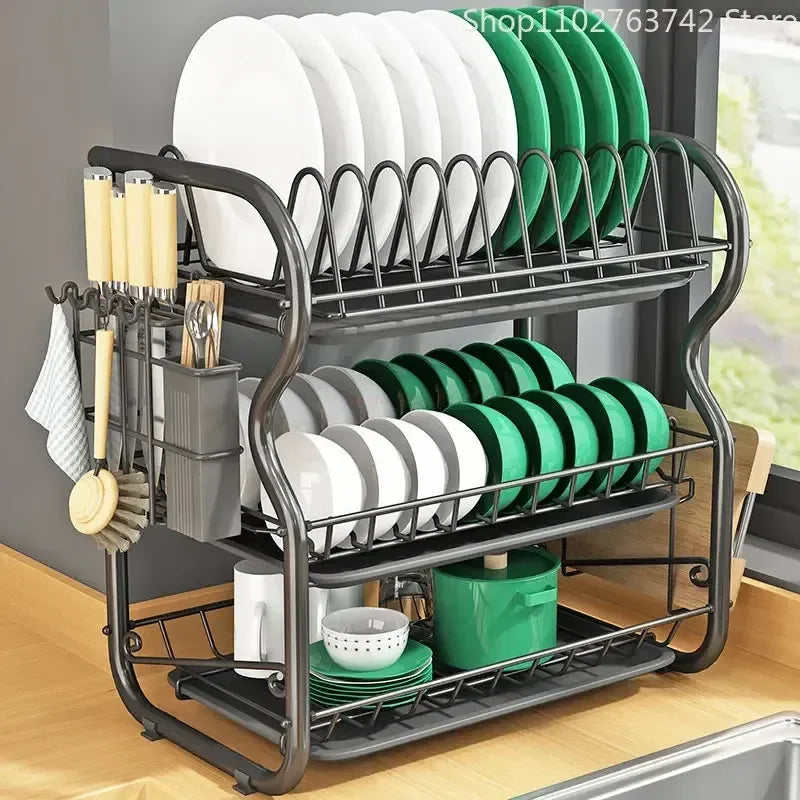 Stainless Steel Drying Rack Bowl Dish Draining Shelf  Kitchen Organizer 3 Tiers Dish Drainer Dryer Tray Holder Kitchen Shelf