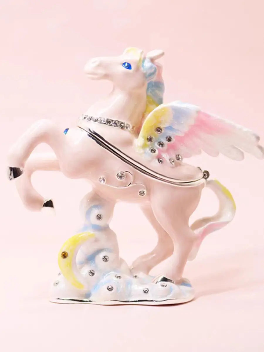 Hand Painted Enameled Jeweled Angel Horse Unicorn Figurines Trinket Box Ring Holder Hinged Jewelry Collectible Craft