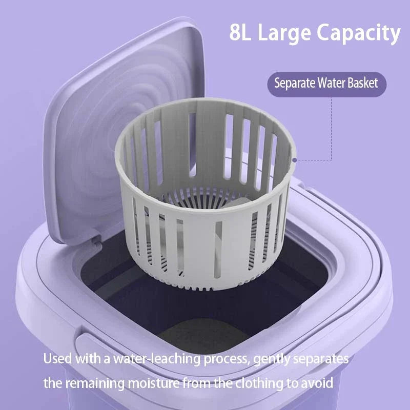 8L Household Washing Machine Portable Foldable Mini Underwear Sock Washing Machine with Automatic Spin Dryer Centrifuge