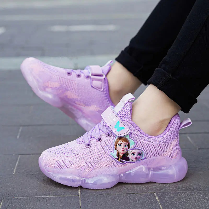 Disney Girls' Casual Shoes Mesh Breathable Running Shoes Sneakers Pink Purple Frozen Priness Elsa Shoes Size 26-37