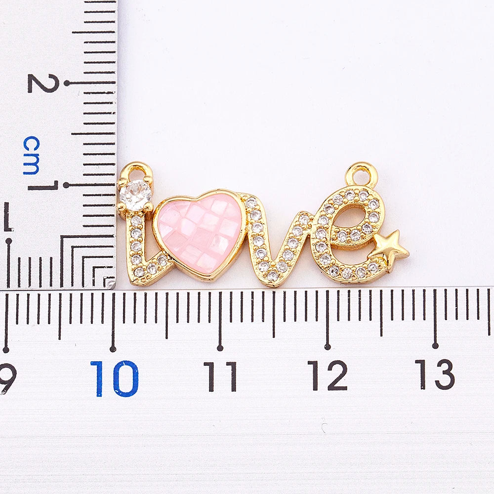 Nidin Romantic Love Letter Inlaid Pink Heart-Shaped Shell Shiny Zircon Pendant Necklace Women Charm Jewelry Wedding Fine Gift