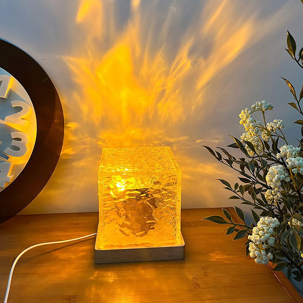 Dynamic Rotating Water Ripple Projector 3/16 Colors Night Light USB Plug Flame Crystal Lamp for Bedside Bedroom Rotating Light