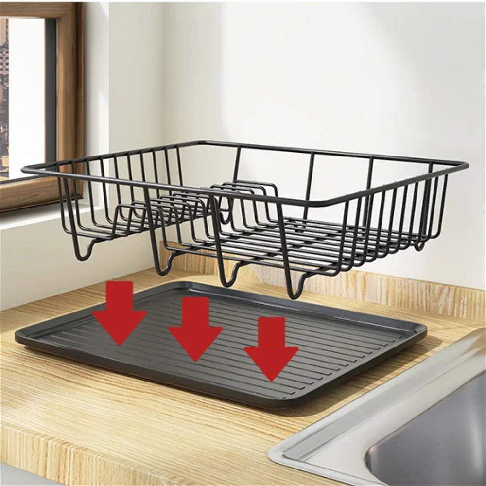 Double-layer Metal Kitchen Dish Bowl Drying Rack with Drainboard Dish Racks With Chopstick Cage Tableware Organizer Basket