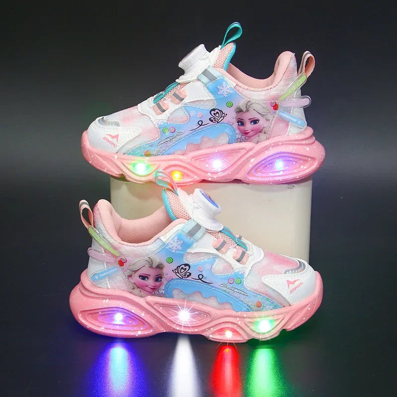 Disney Frozen Girls Casual Shoes LED Light Sneakers Elsa Princess Shoes Autumn and Winter Warm Casual Shoes Kids Birthday Gift