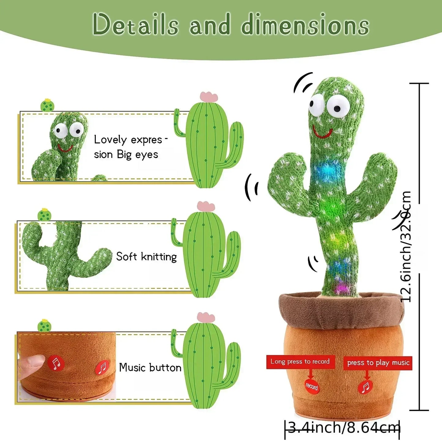 Danse Talking Cactus Jouets Cadeau d’anniversaire Dancing Cactus Jouet en peluche électronique Décoration de la maison pour les enfants Cadeaux de Noël