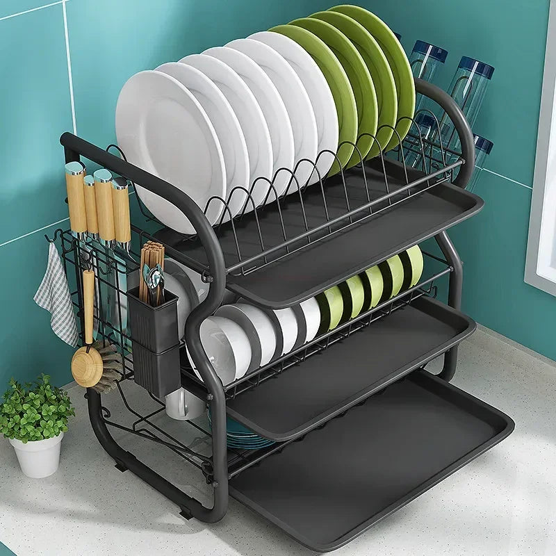 Stainless Steel Drying Rack Bowl Dish Draining Shelf  Kitchen Organizer 3 Tiers Dish Drainer Dryer Tray Holder Kitchen Shelf