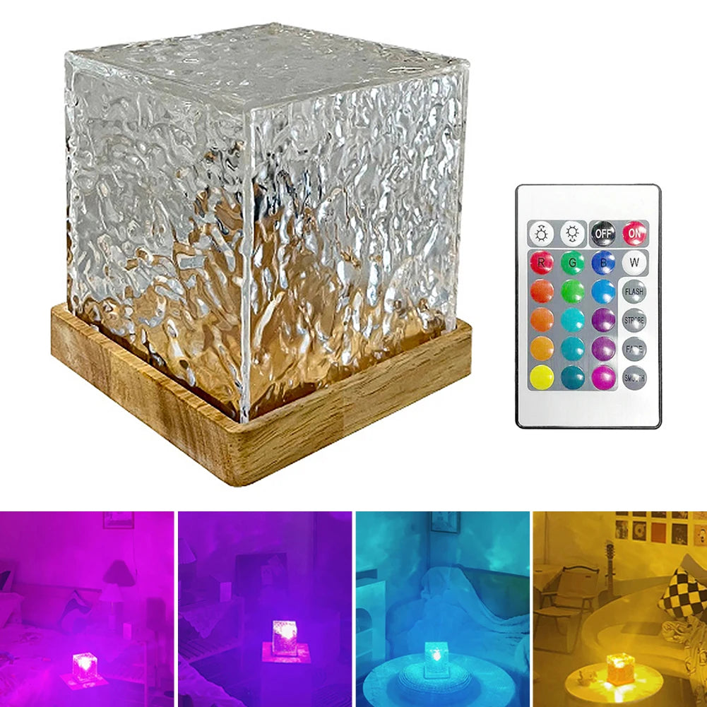 Dynamic Rotating Water Ripple Projector 3/16 Colors Night Light USB Plug Flame Crystal Lamp for Bedside Bedroom Rotating Light