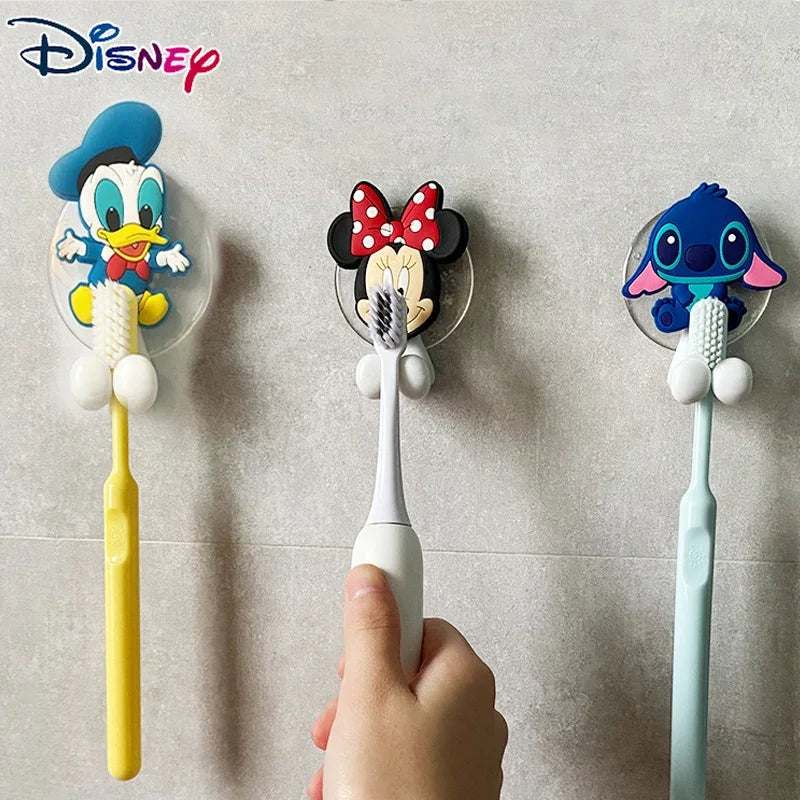 Disney Anime Figure Mickey Mouse Stitch Kids Toothbrush Holder Minnie Mouse Cartoon Wall Mounted Shelf Kitchen Bathroom Toys