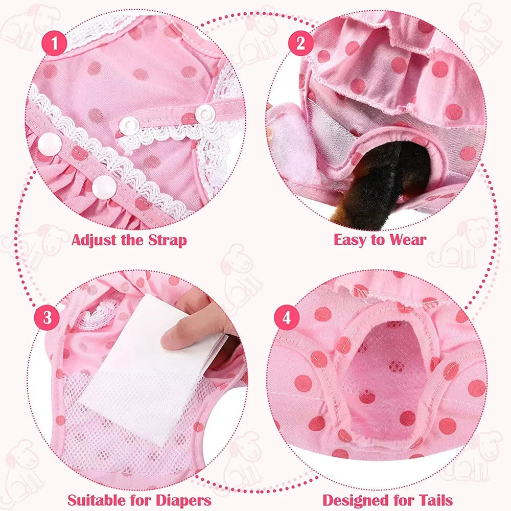 Female Dog Diaper Washable Menstrual Panties Dogs Nappy Sanitary Pants Physiological Underwear Dot Print Shorts Puppy Pants