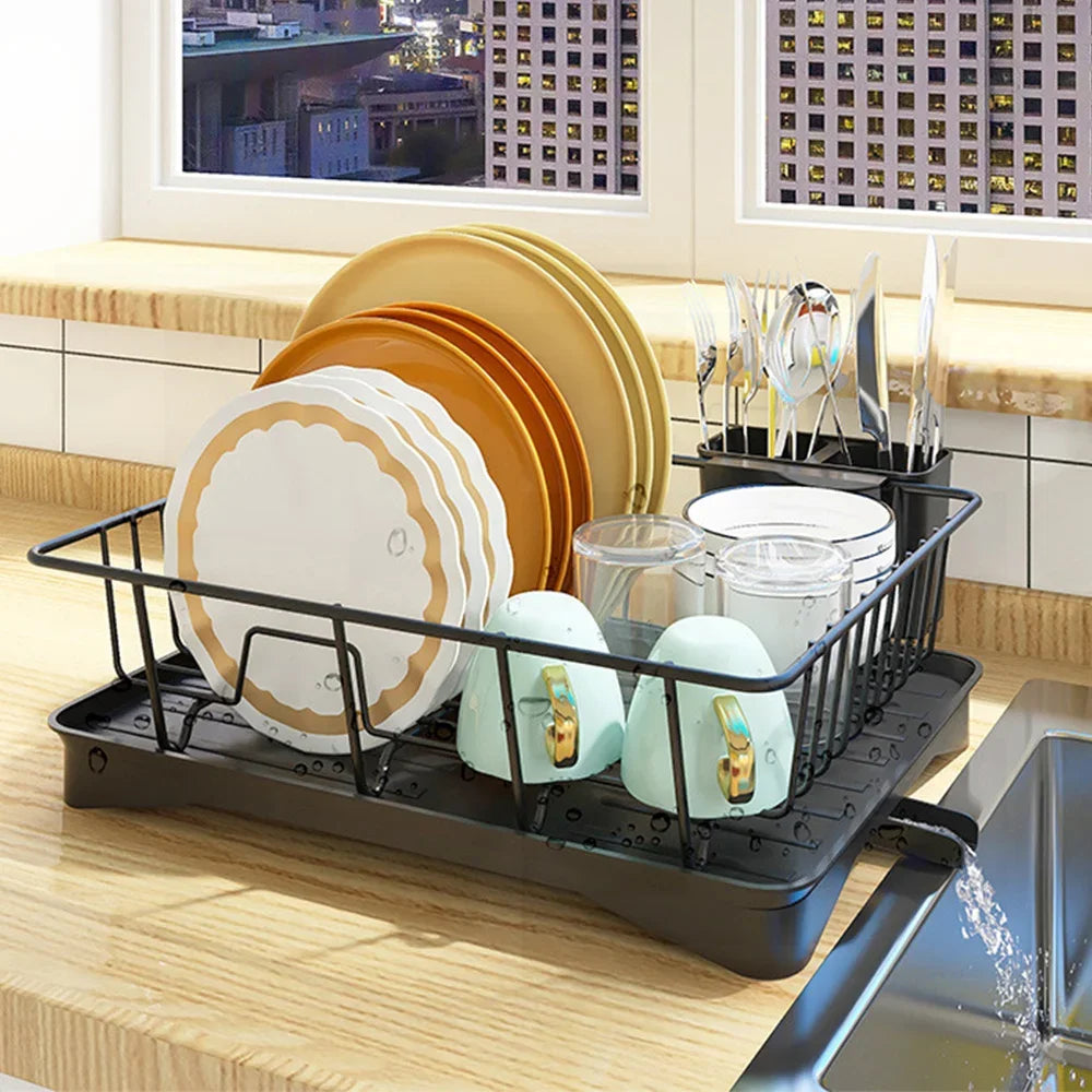 Double-layer Metal Kitchen Dish Bowl Drying Rack with Drainboard Dish Racks With Chopstick Cage Tableware Organizer Basket