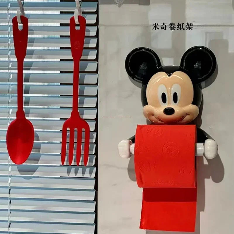 Hot Disney Mickey Mouse Creative Toilet Bathroom Shelf Cartoon Perforation-Free Toilet Paper Wall-Mounted Paper Roller Ceramic