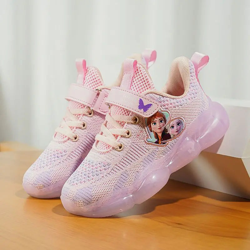 Disney Girls' Casual Shoes Mesh Breathable Running Shoes Sneakers Pink Purple Frozen Priness Elsa Shoes Size 26-37