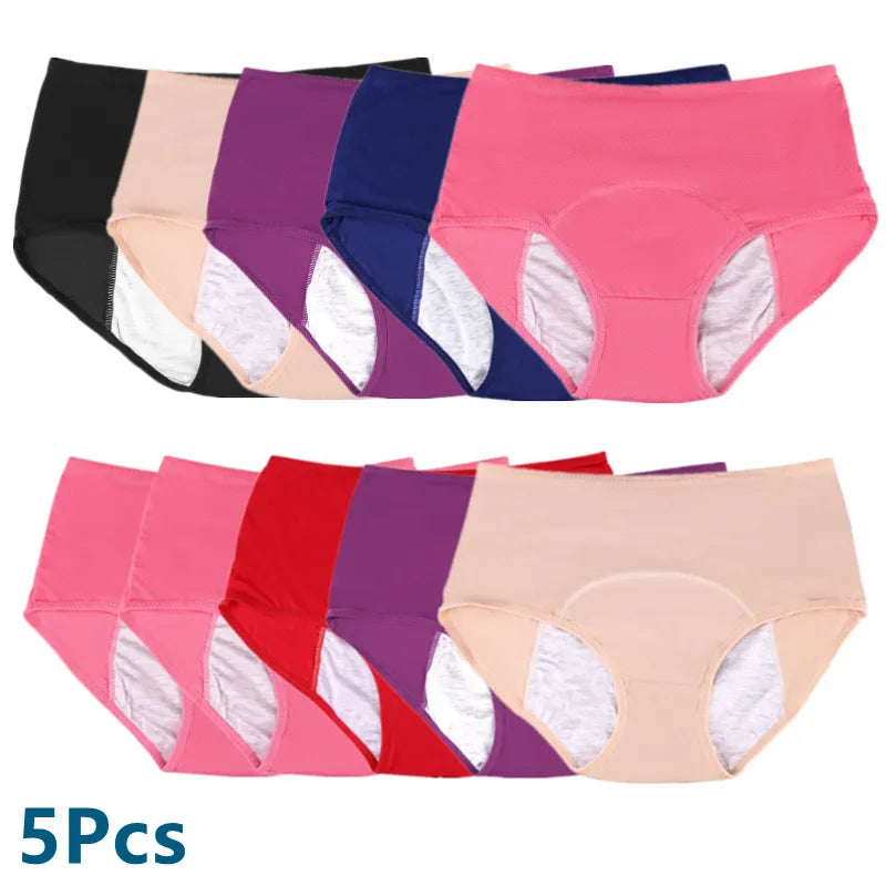 5 Pcs/Pack Menstrual Period Panties Women Leak Proof Cotton Comfort Incontinence Briefs High Waist .