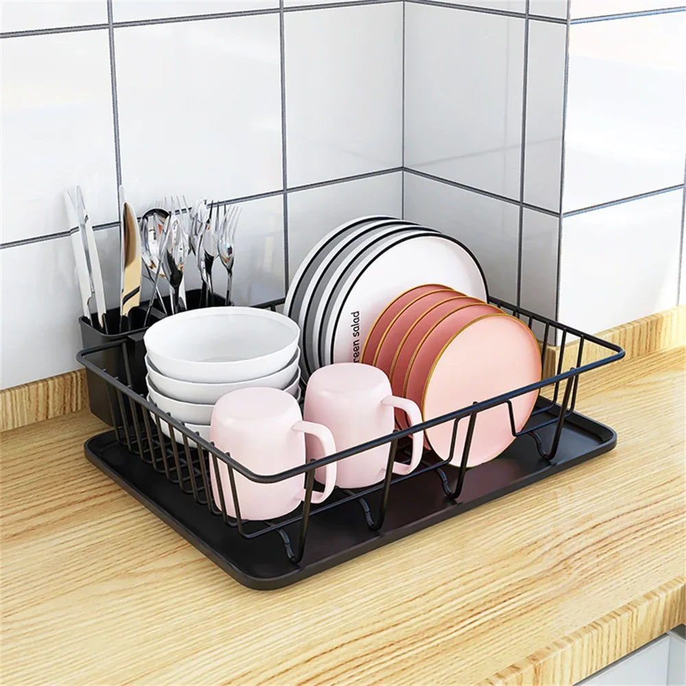 Double-layer Metal Kitchen Dish Bowl Drying Rack with Drainboard Dish Racks With Chopstick Cage Tableware Organizer Basket