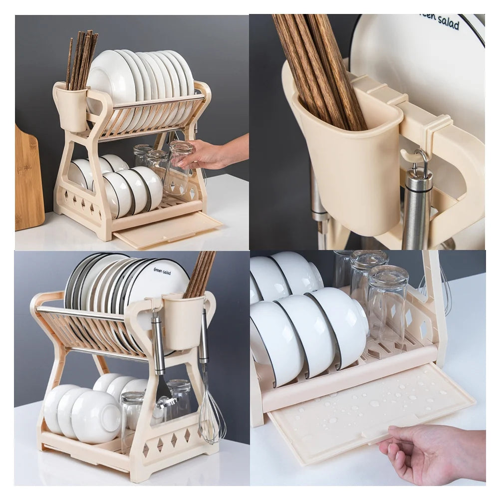 Dish Drying Rack Kitchen Organizer Double Layer Multi Purpose Sink Rack Cutting Board Stand Kitchen Accessories