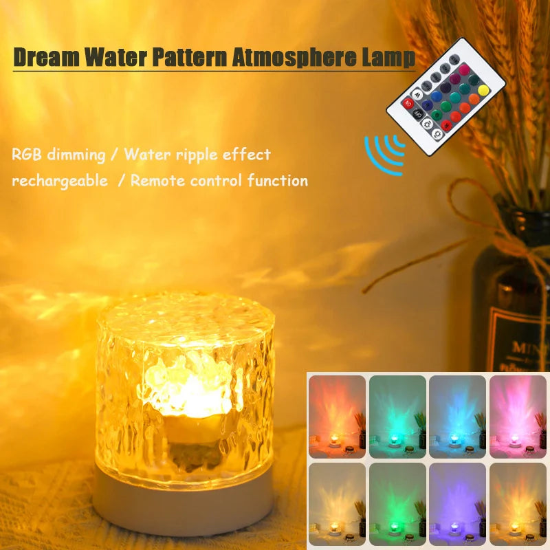 16 Color Dynamic Water Ripple Night Light USB Rechargeable Bedroom Atmosphere light Bedside Flame Table Light Creative Gift