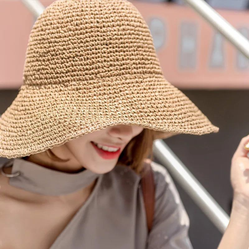 Summer Fashion Women Straw Hat Lady Summer Sun Hat Visor Cap Panama Style Bucket Cap Strawhat Beach Hat Femme Shade Hat