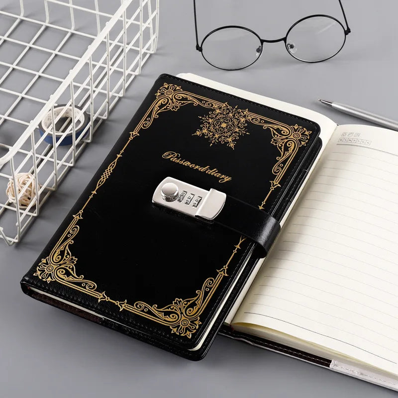 A5 Magic Notebook 200 Pages Vintage Code Book with Lock Diary Thick Durable Stationery Student Office Gifts School Supplies