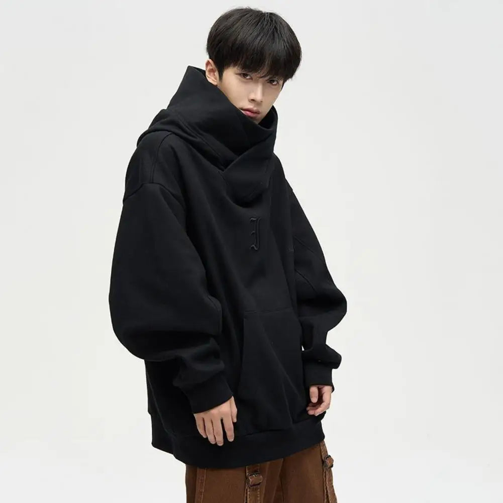 Men Sweatshirt Japanese Harajuku Streetwear Cyber Punk Scarf Collar Hoodie Winter Autumn Comfortable Pullover Sweatshirt