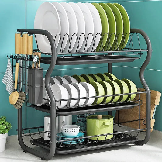 Stainless Steel Drying Rack Bowl Dish Draining Shelf  Kitchen Organizer 3 Tiers Dish Drainer Dryer Tray Holder Kitchen Shelf