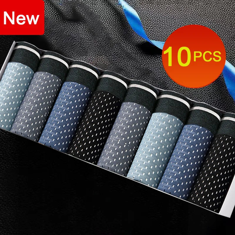 10Pcs/Set Men's Underwear Ice Silk Men Boxer Shorts Breathable Mesh Boxershorts Seamless Male Underpants Plus Size 4XL 5XL