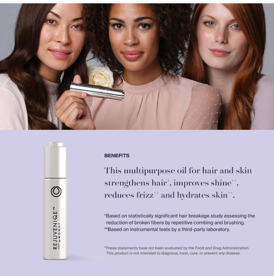 MONAT REJUVENIQE® Oil Multi-Purpose Hair & Skin Treatment with 13+ Natural Plant and Essential Oils, Hydrates and Strengthens, 30 ml (1.0 fl.oz.)