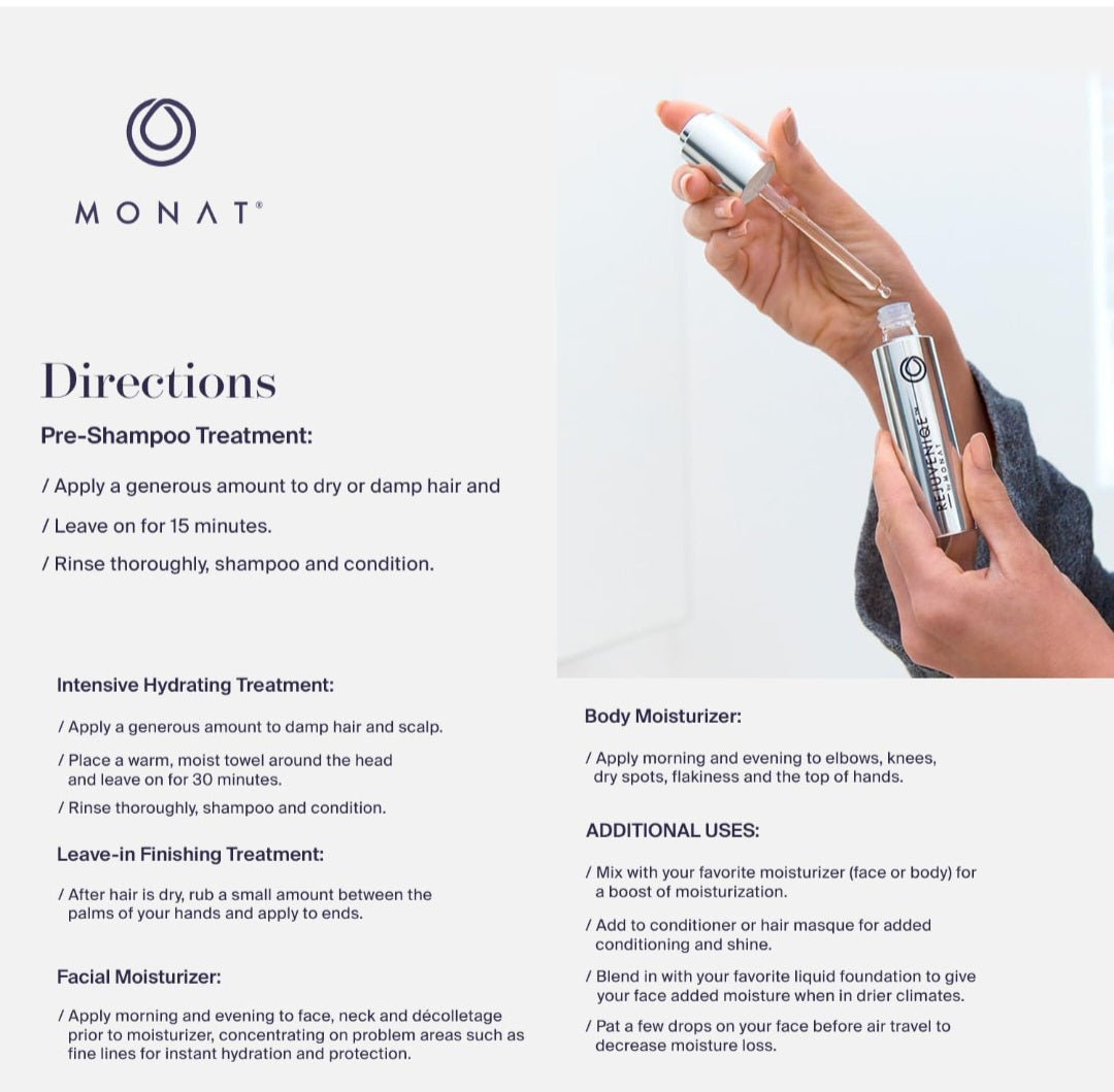 MONAT REJUVENIQE® Oil Multi-Purpose Hair & Skin Treatment with 13+ Natural Plant and Essential Oils, Hydrates and Strengthens, 30 ml (1.0 fl.oz.)