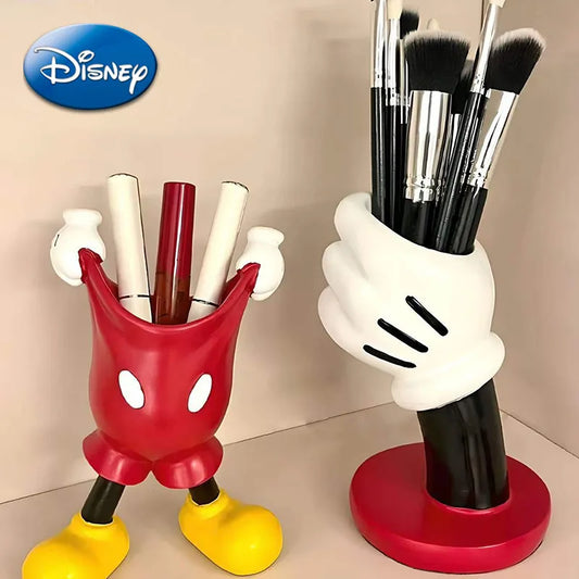 Disney Mickey Pen Container Funny Anime Figures Makeup Brush Holder Pencil Stationery Desktop Decoration Student Kids Women Gift