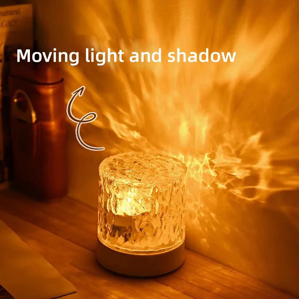 LED Water Ripple Ambiance Night Light USB Rotating Projection Crystal Table Lamp RGB Dimmable for Bedroom Bedside Game Room Gift