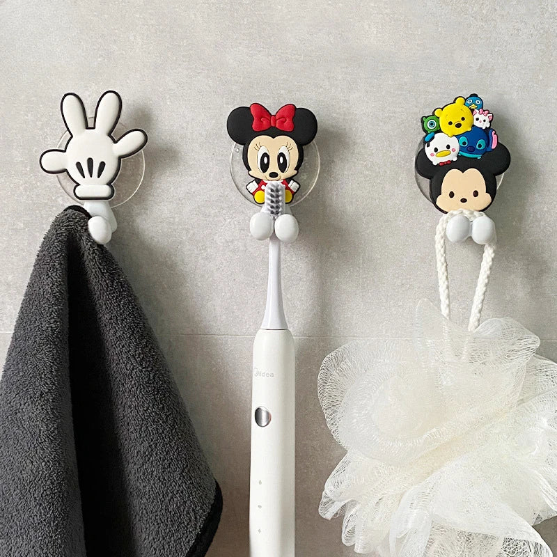 Kawaii Disney Mickey Minnie Electric Toothbrush Holder Towel Bath Towel Cartoon Punch Free Wall Mounted Bathroom Storage Rack