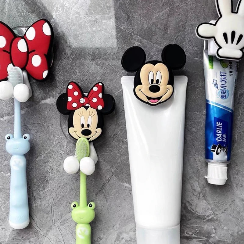 Kawaii Disney Mickey Minnie Electric Toothbrush Holder Towel Bath Towel Cartoon Punch Free Wall Mounted Bathroom Storage Rack