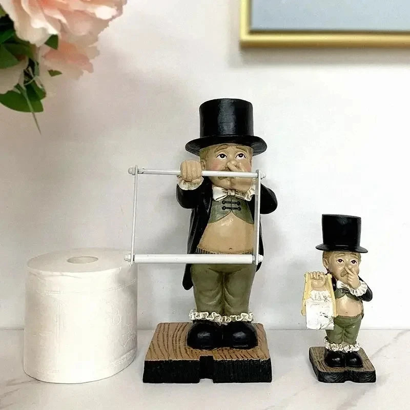 Creative Toilet Paper Holder Spoof Paper Holder Statue Cute Funny Decorative Resin Butler Shape Tissue Stand Rack Toilet Decor