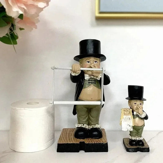 Creative Toilet Paper Holder Spoof Paper Holder Statue Cute Funny Decorative Resin Butler Shape Tissue Stand Rack Toilet Decor