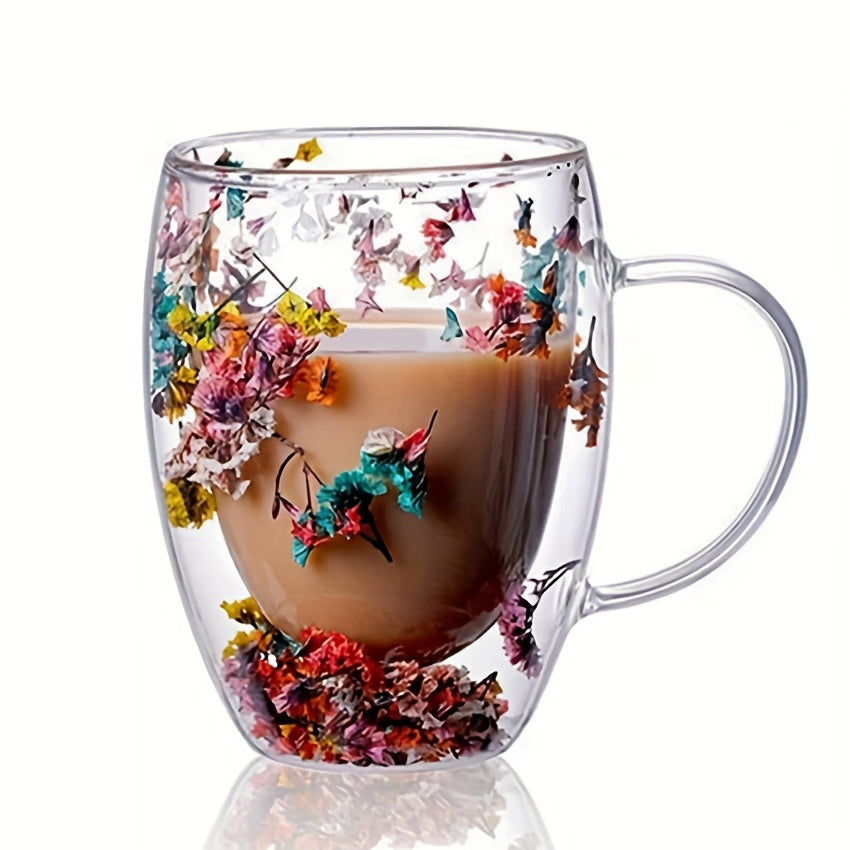 1 Pc EcoGlass  floral 350ml Tasse à café a diuble paroi