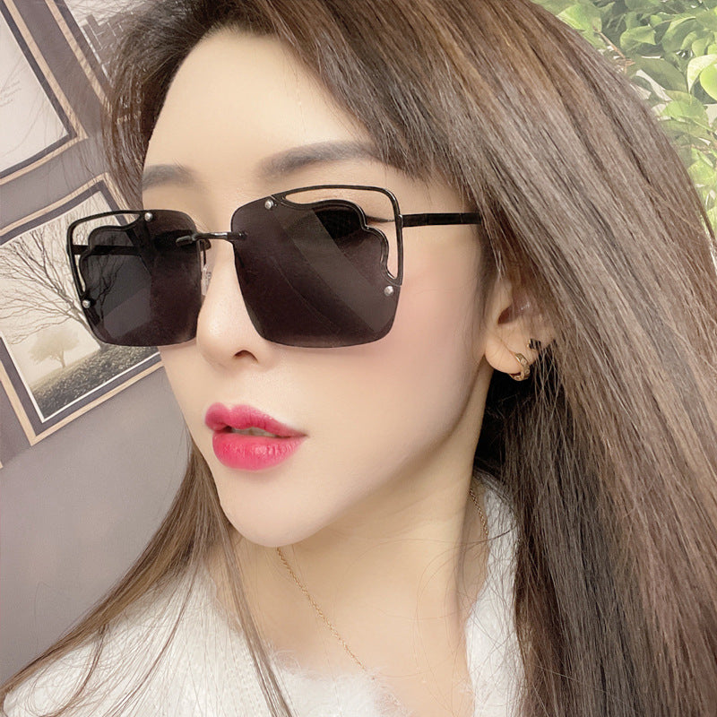 Women Fashion Half Frame Personality Hollow Metal Sunglasses