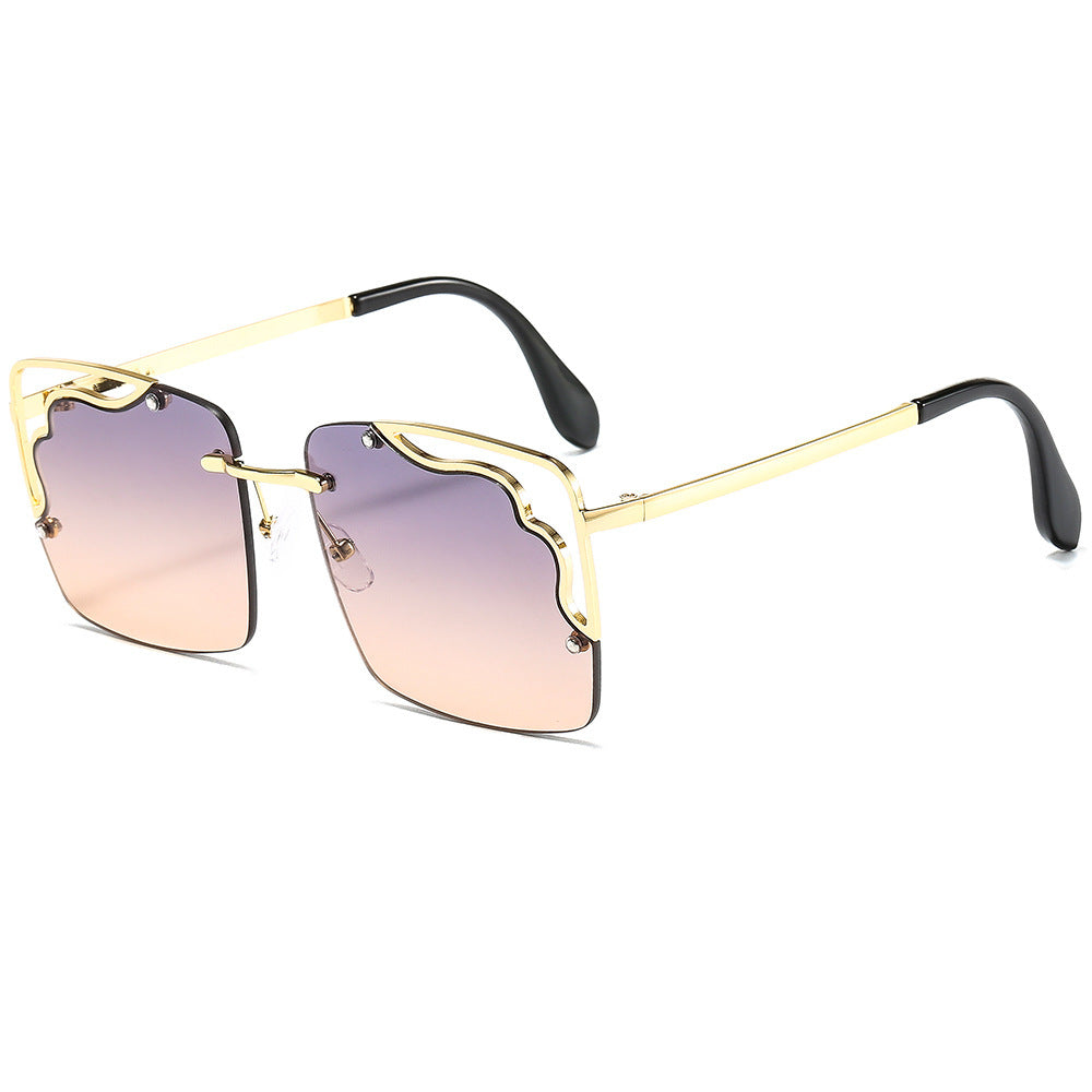 Women Fashion Half Frame Personality Hollow Metal Sunglasses