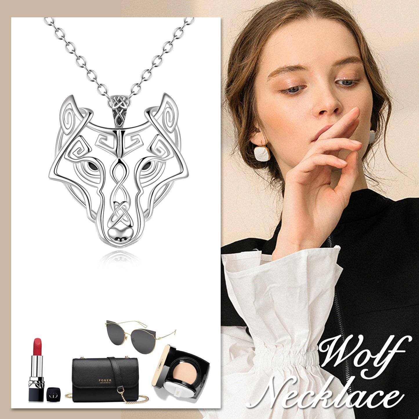 Wolf Necklace for Women Sterling Silver Celtic Wolf Necklace Jewelry Gifts for Girls Men