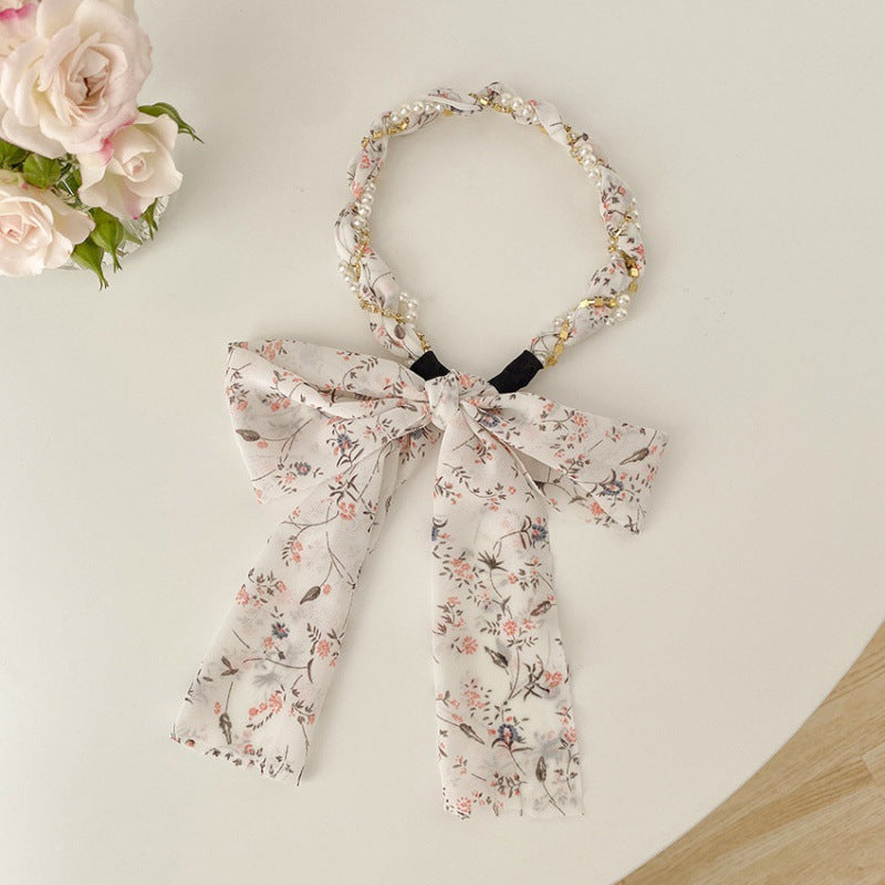 Women's Fashion Pearl Floral Ribbon Hair Band