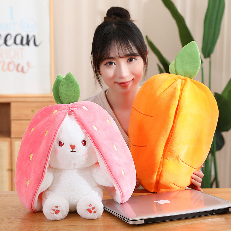 Kawaii Fruit Transfiguré Lapin Peluche Jouet Mignon Carotte Fraise Se Transformer En Lapin En Peluche Jouet Enfants Anniversaire/ Noël