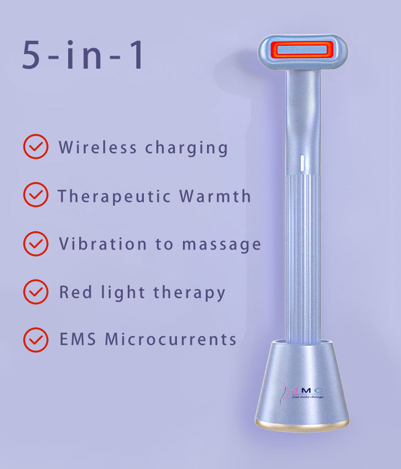 New Upgraded 360 Degrees Rotary Eye Massage Therapeutic Warmth Face Massage Red LED Light 5-in-1 Skincare Tool Wand