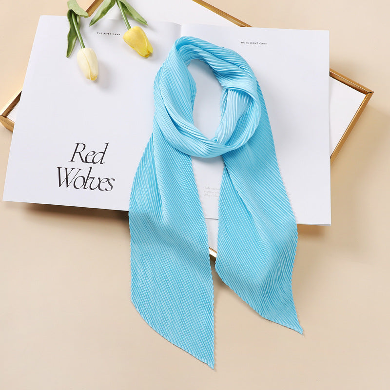 Color Blocking Small Ribbon Scarf Women's Pleated Hair Band