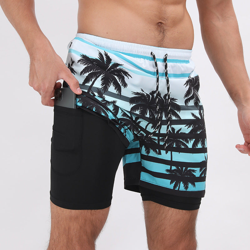 Gradient Printed Beach Shorts Double Layer Casual Sport Shorts