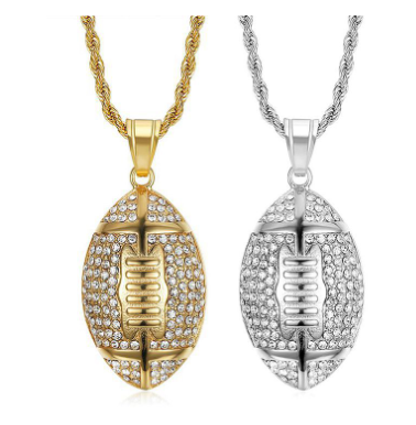 316L stainless steel gym jewelry Gold plated men rugby ball necklace