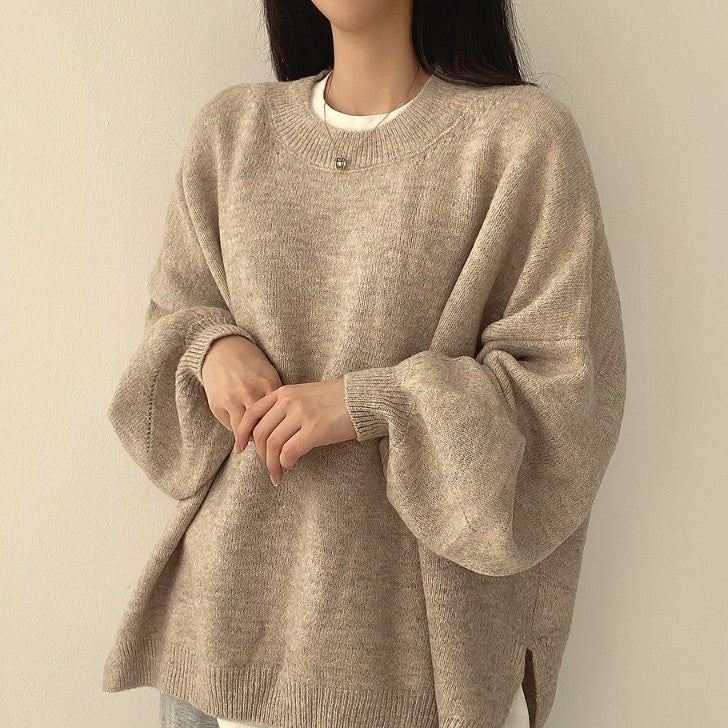 Crewneck Pullover Lantern Sleeve Loose Sweater Woman