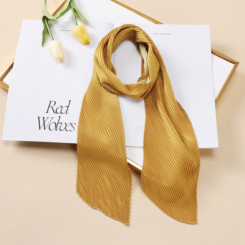 Color Blocking Small Ribbon Scarf Women's Pleated Hair Band