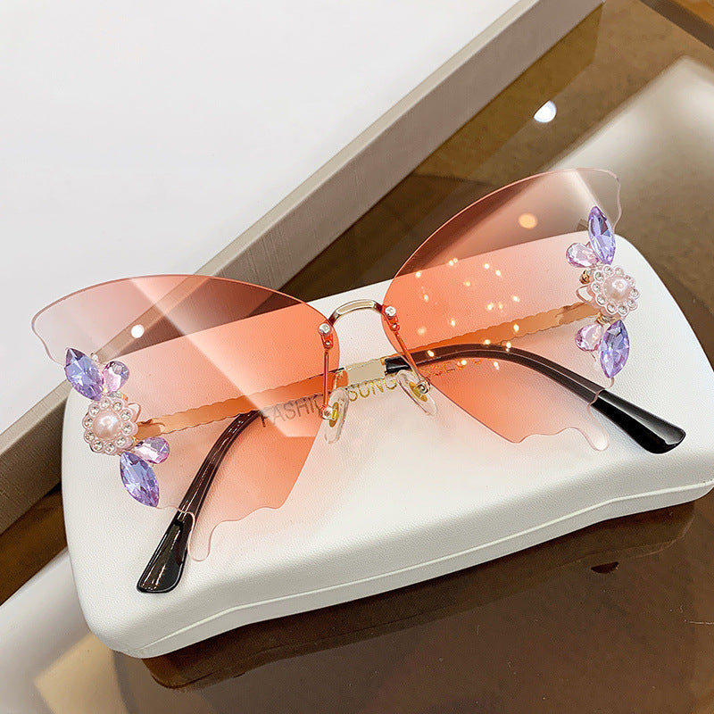 Diamond-encrusted Sunglasses In Butterfly Shape Female