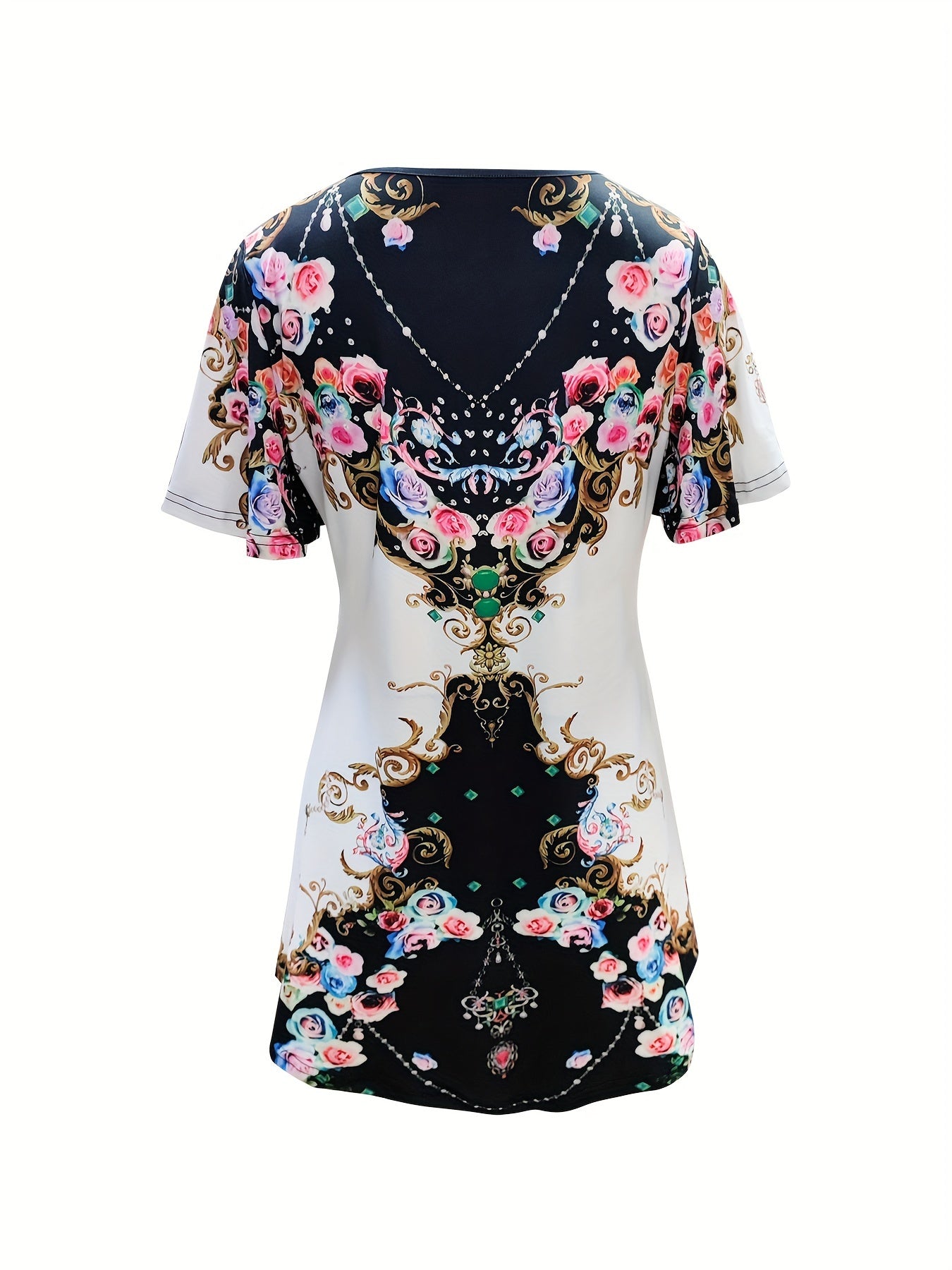 Two-Piece Chic - Stylish Floral Print Matching Set with Relaxed Fit Short Sleeve T-shirt and Flattering Flare Leg Pants, Exclusively Designed for Womens Everyday Wear