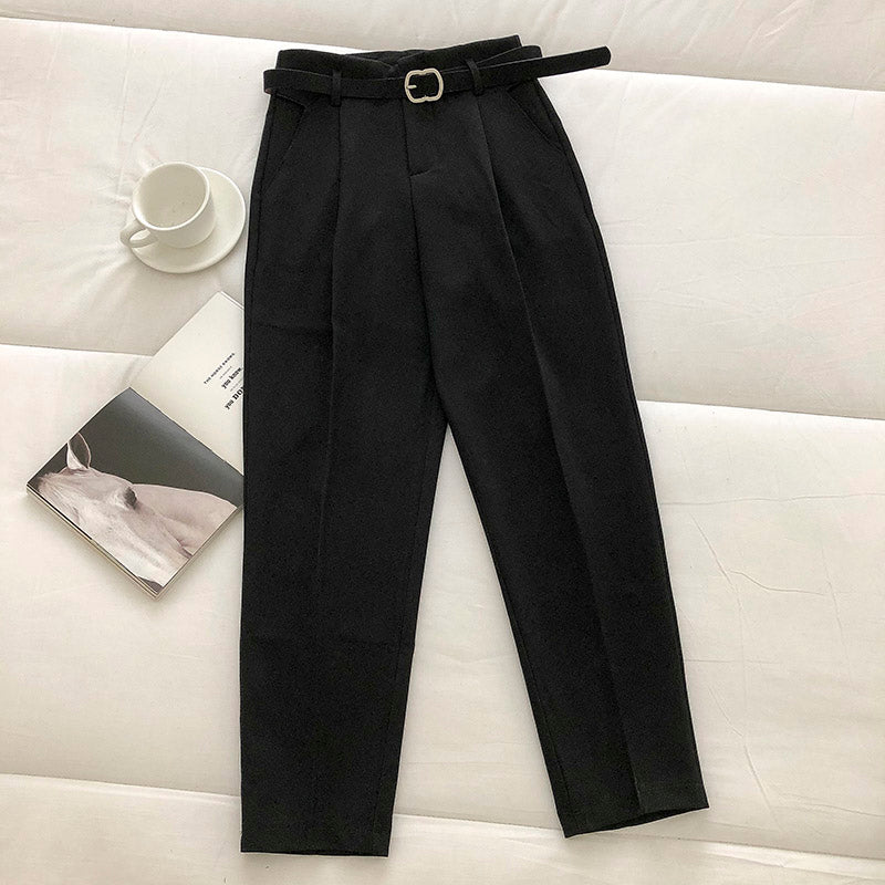 Casual Solid Color Harem Pants Women With Belt