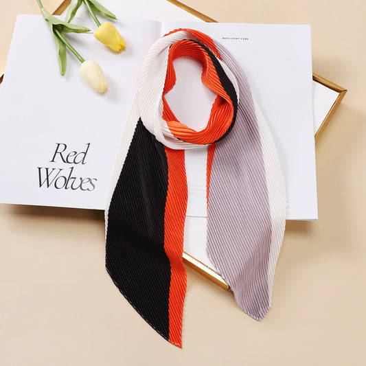 Color Blocking Small Ribbon Scarf Women's Pleated Hair Band