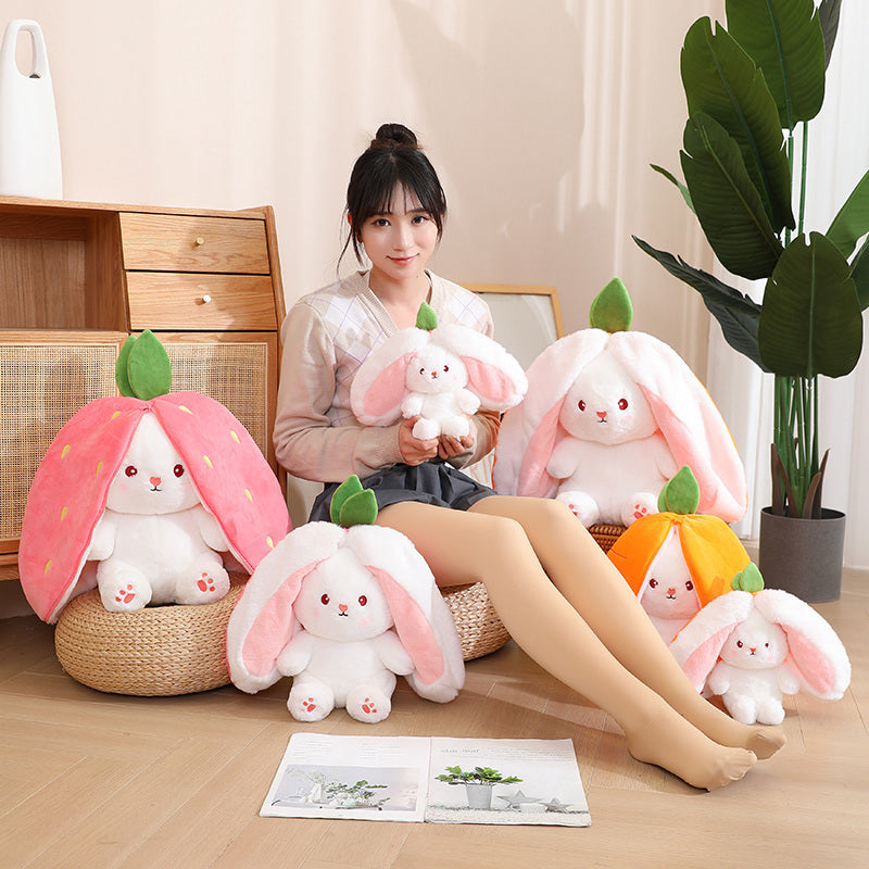 Kawaii Fruit Transfiguré Lapin Peluche Jouet Mignon Carotte Fraise Se Transformer En Lapin En Peluche Jouet Enfants Anniversaire/ Noël